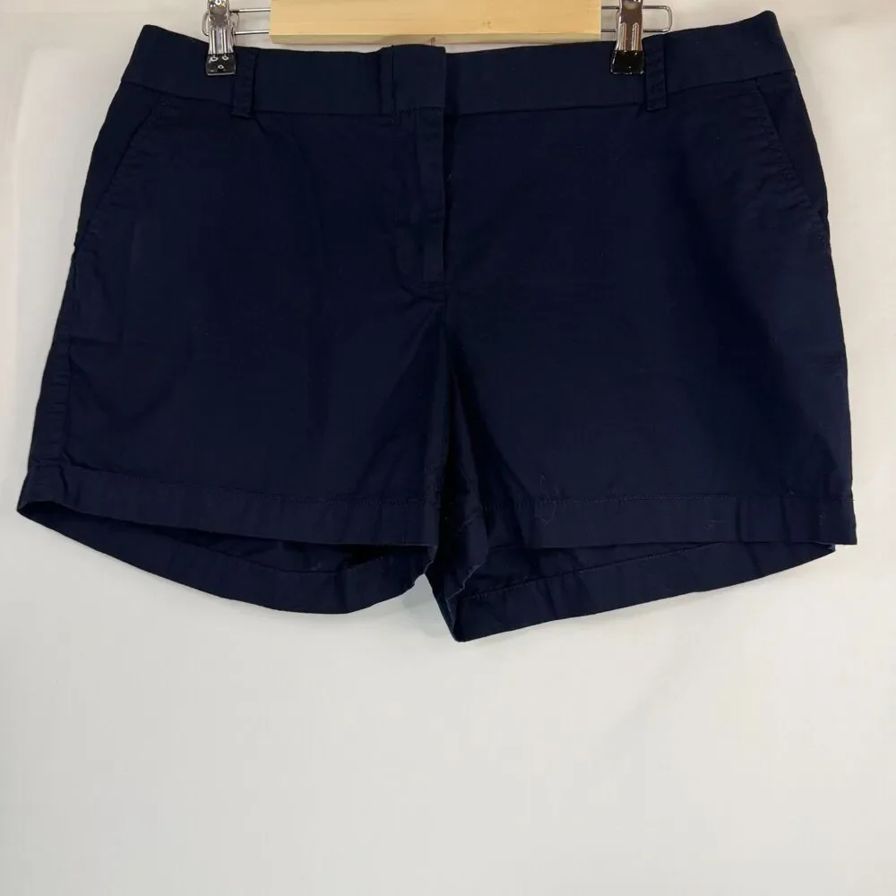 Size 12 J.Crew Chino Cotton Shorts Navy Flat Front Casual Classic 100% Cotton